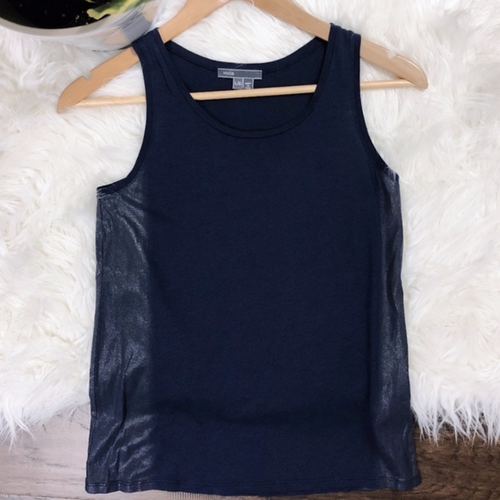  Vince Tank Top Navy Blue Paint Detailed Panel
